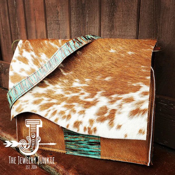 The Jewelry Junkie  Large Hair on Hide Box Handbag w/ Turquoise Chateau & Optional Flap 505s