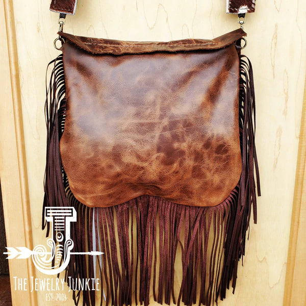 The Jewelry Junkie  Hair on Hide Deer Axis Print Handbag w/ Flap and Braid Accent 505z