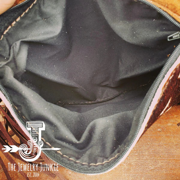 The Jewelry Junkie  Hair on Hide Deer Axis Print Handbag w/ Flap and Braid Accent 505z