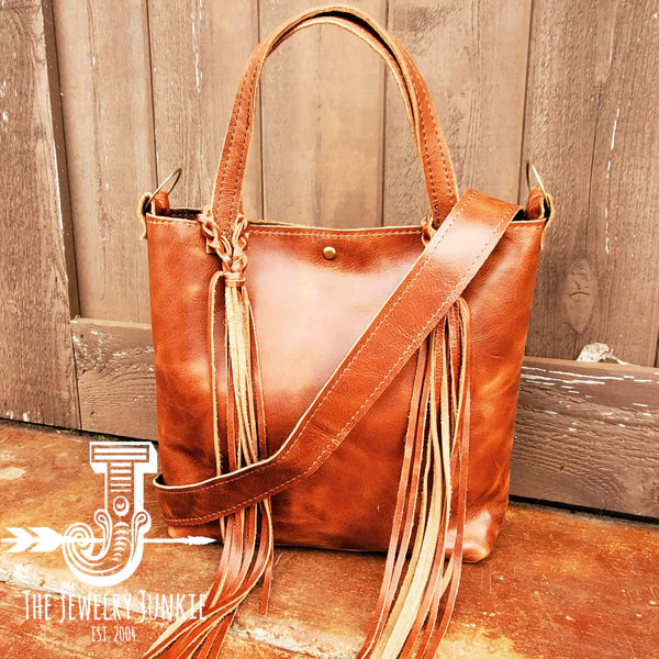 The Jewelry Junkie  Genuine Leather Bucket Handbag w/ Braided Tassel Fringe 505v