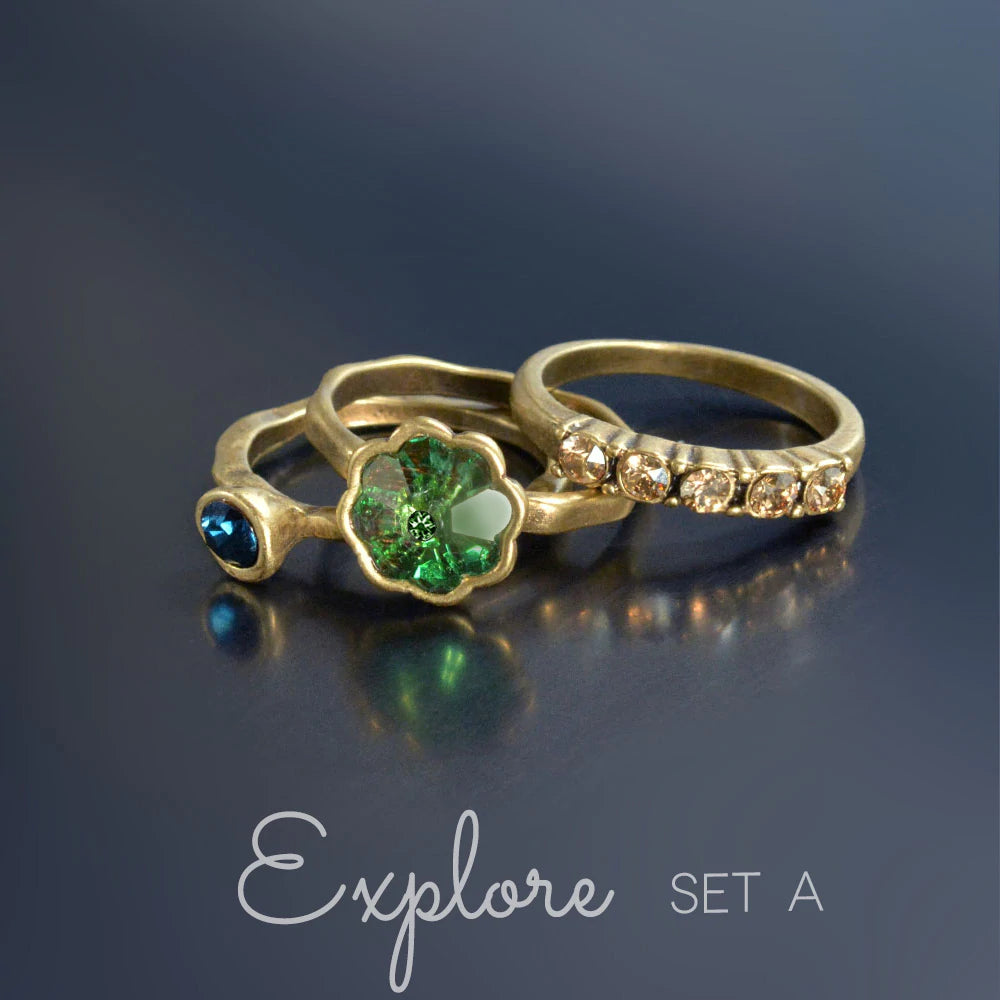 Sweet Romance Vintage Flower Crystal Stack Ring Set R565