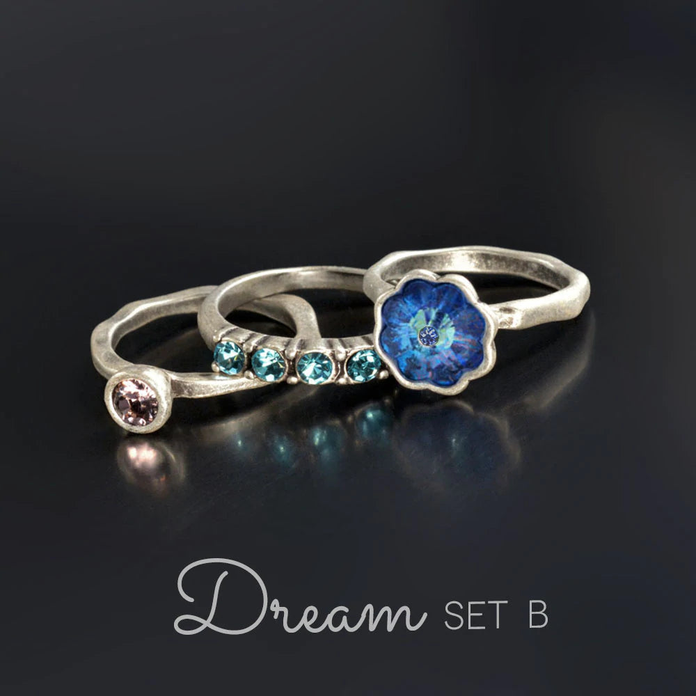 Sweet Romance Vintage Flower Crystal Stack Ring Set R565