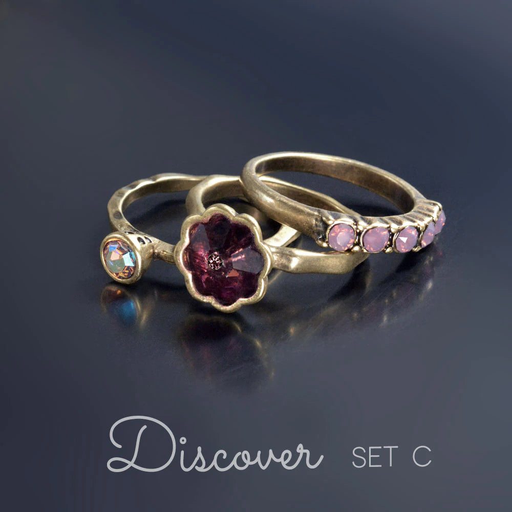 Sweet Romance Vintage Flower Crystal Stack Ring Set R565