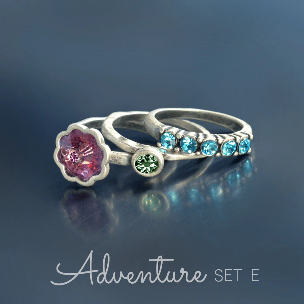 Sweet Romance Vintage Flower Crystal Stack Ring Set R565