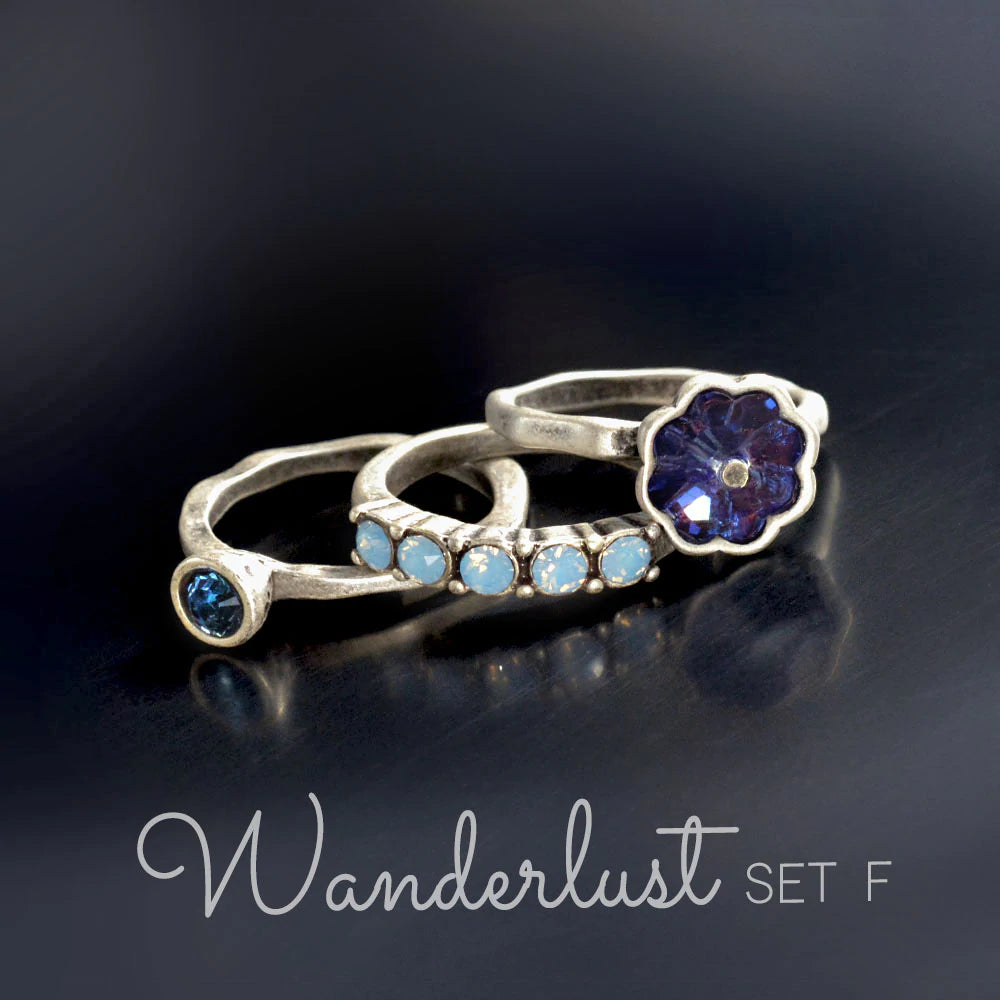 Sweet Romance Vintage Flower Crystal Stack Ring Set R565