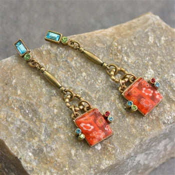 Sweet Romance Millefiori Glass Square Drop Earrings E1384