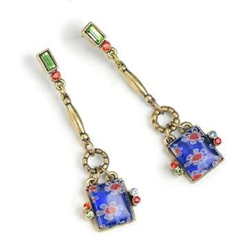 Sweet Romance Millefiori Glass Square Drop Earrings E1384