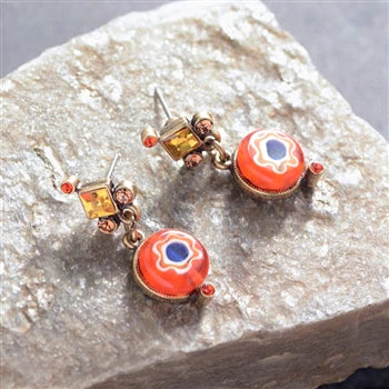 Sweet Romance Millefiori Glass Round Candy Earrings E1386