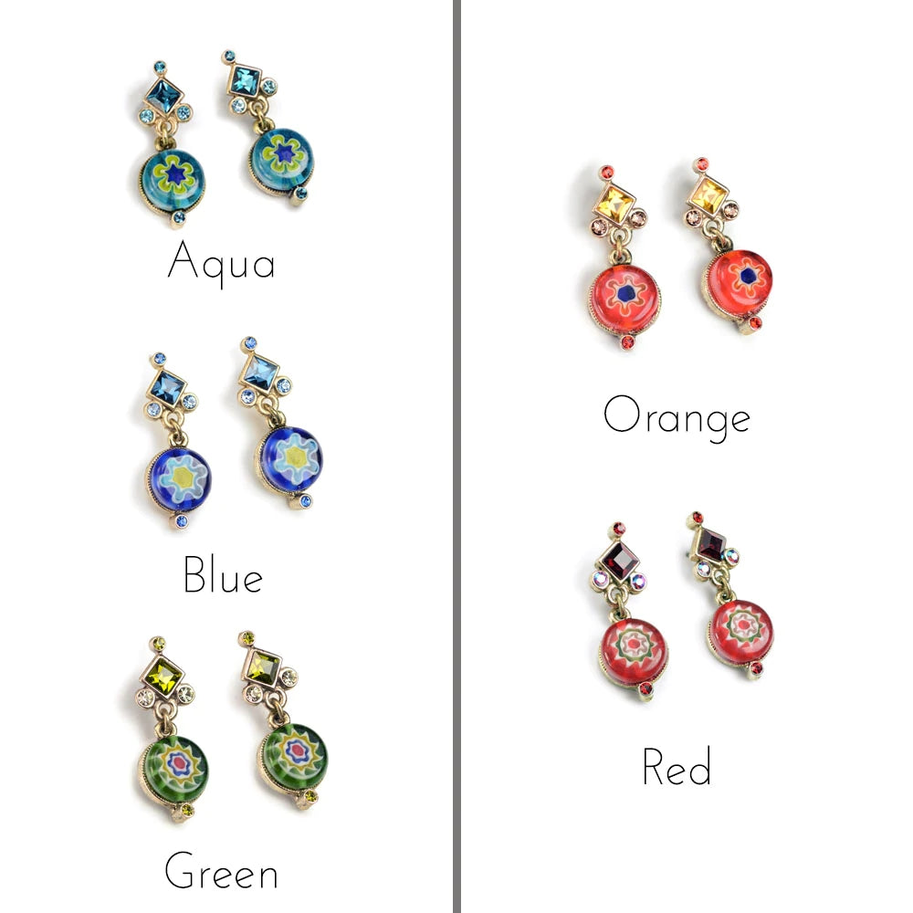 Sweet Romance Millefiori Glass Round Candy Earrings E1386