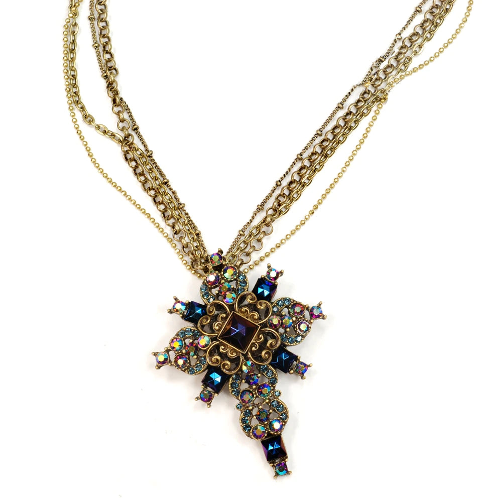 Sweet Romance Peacock Midnight Cross Necklace N1284