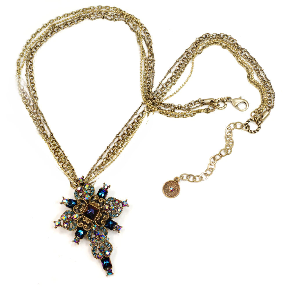 Sweet Romance Peacock Midnight Cross Necklace N1284