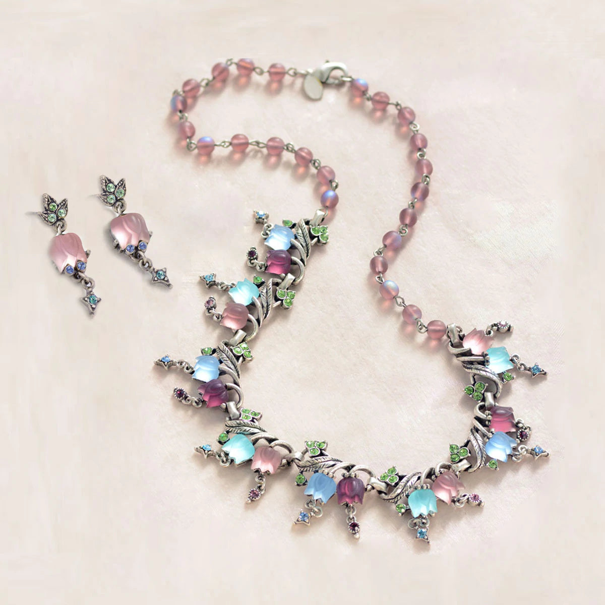 Sweet Romance Pastel Satin Tulips Necklace and Earring Set