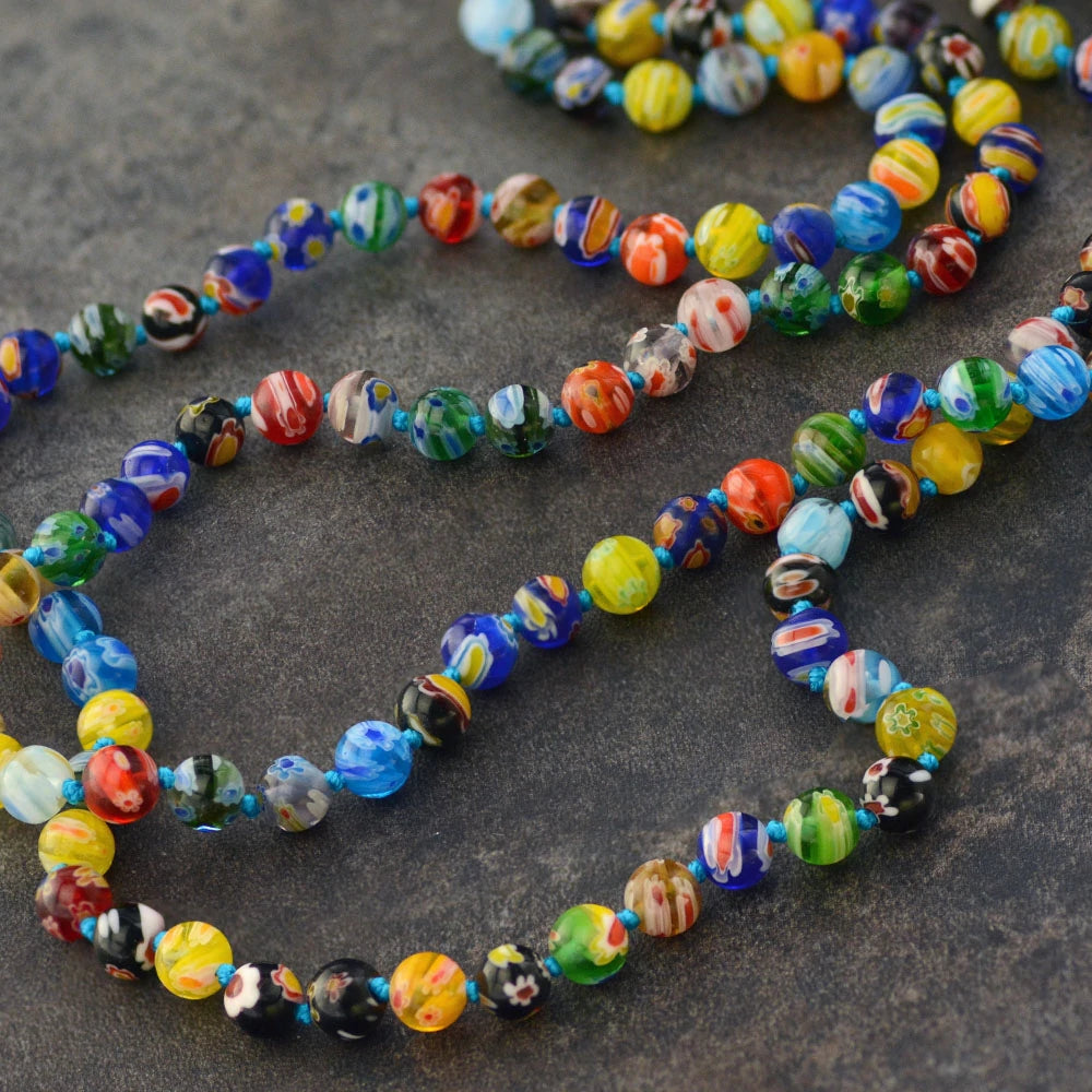 Sweet Romance Millefiori Glass Round Knotted Beads Necklace (Buy 2 Get 1 Free Mix & Match)