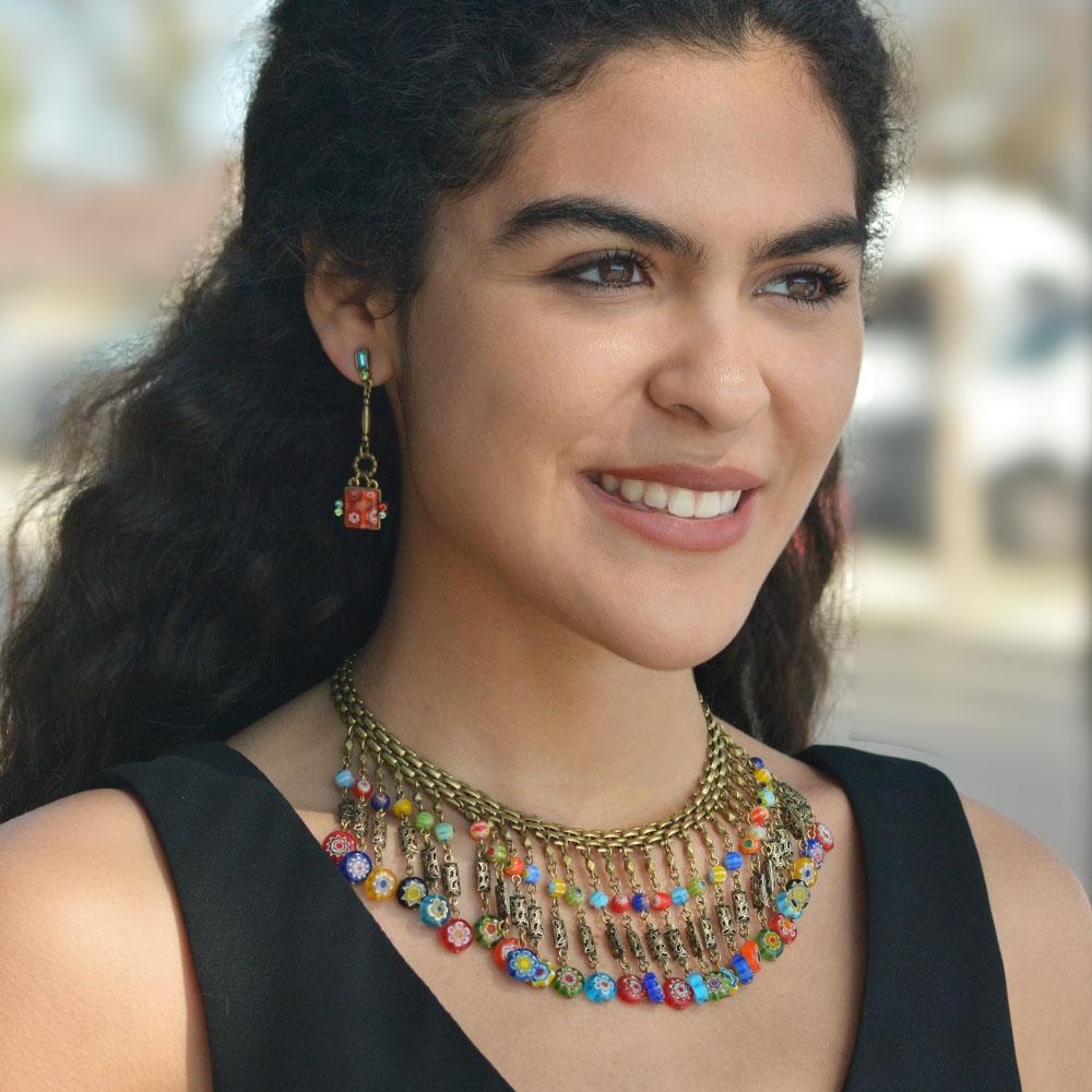 Sweet Romance Millefiori Glass Bead Boho Fringe Choker Collar Necklace N1484 (Buy 2 Get 1 Free Mix & Match)