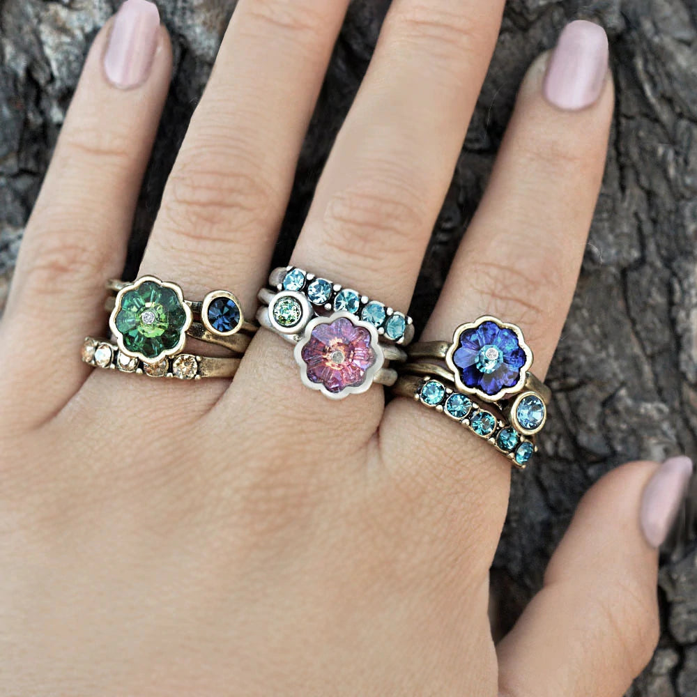 Sweet Romance Vintage Flower Crystal Stack Ring Set R565