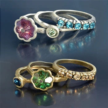 Sweet Romance Vintage Flower Crystal Stack Ring Set R565
