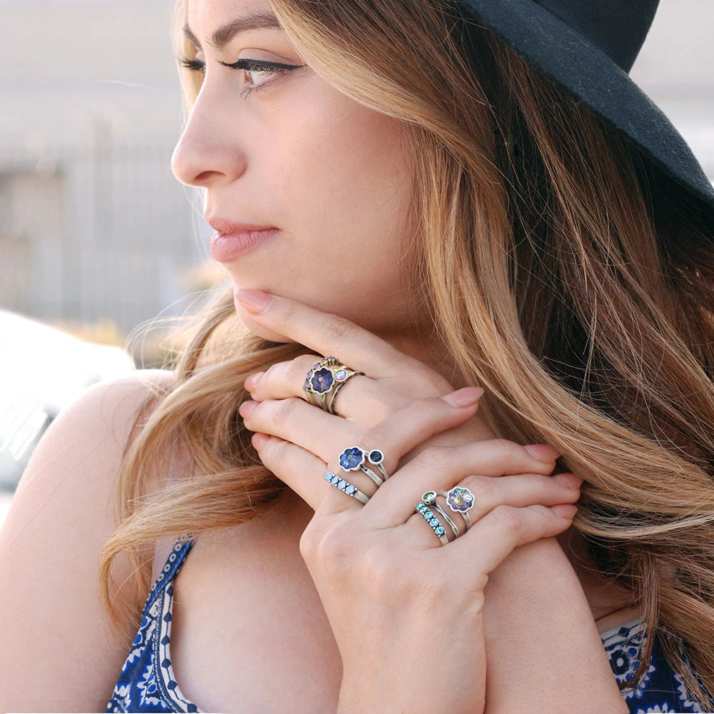Sweet Romance Vintage Flower Crystal Stack Ring Set R565