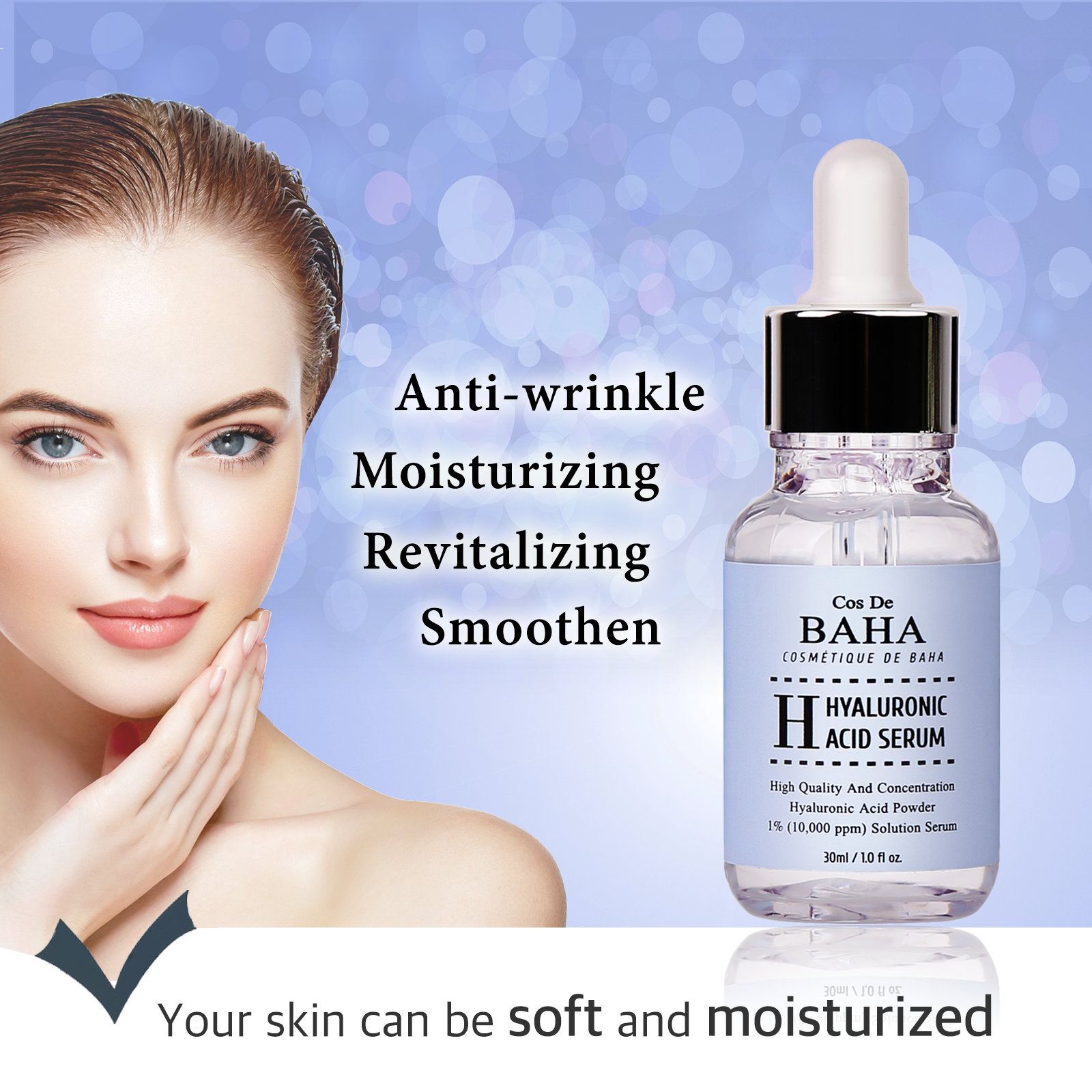 Cos de Baha Pure Hyaluronic Acid 1% Powder Solution Serum 30 ml