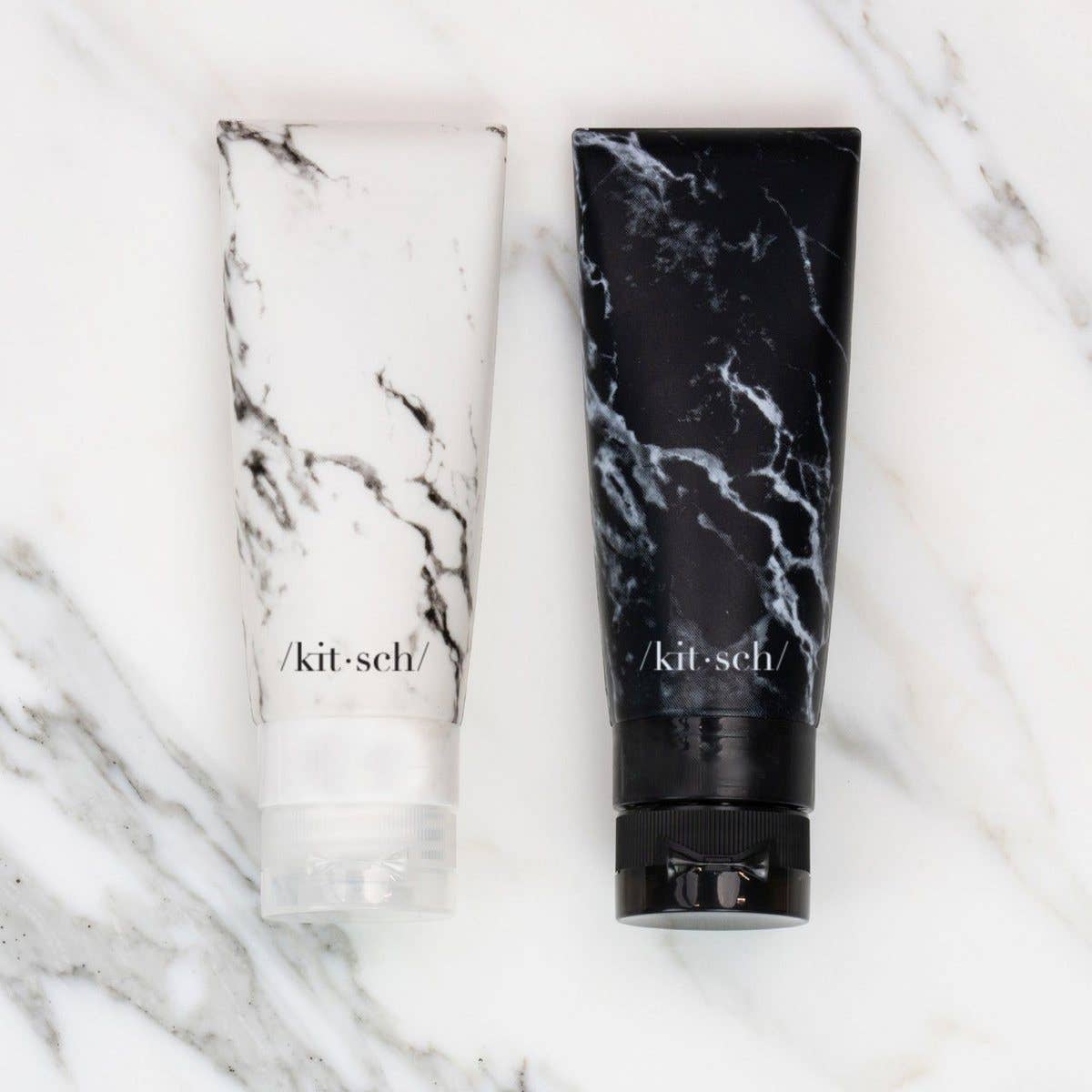 KITSCH Refillable Silicone Bottle 2PC Set - Black & White Marble