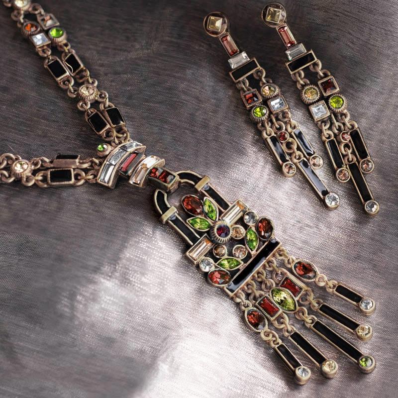 Sweet Romance Art Deco Crystal Enamel Fringe Flapper Necklace N782 (Buy 2 Get 1 Free Mix & Match)