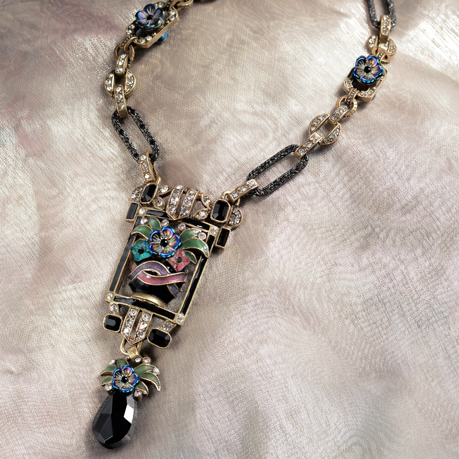 Sweet Romance Art Deco Enamel Flower Vase Necklace N892 (Buy 2 Get 1 Free Mix & Match)