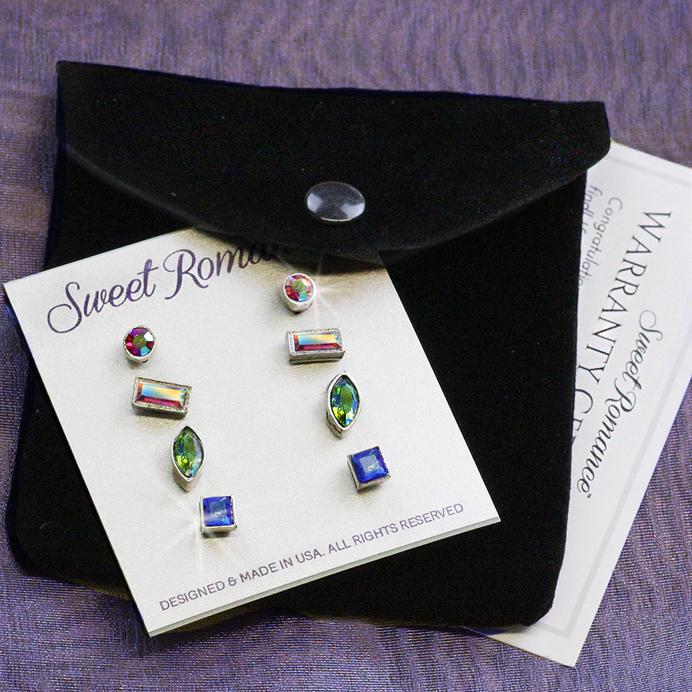 Sweet Romance Set of 4 Crystal Stud Earrings E1259