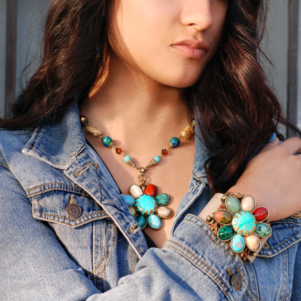 Sweet Romance Gemstone Desert Flower Necklace N278 (Buy 2 Get 1 Free Mix & Match)