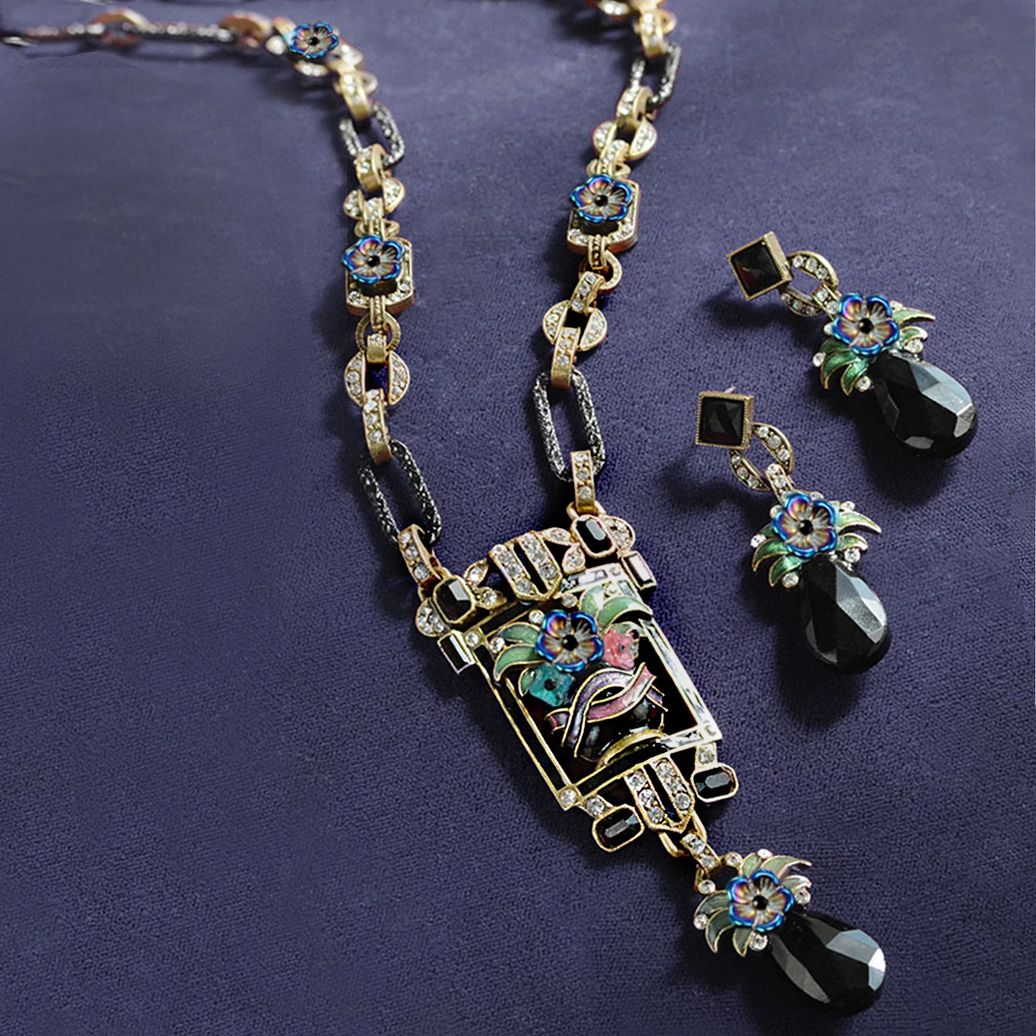 Sweet Romance Art Deco Enamel Flower Vase Necklace N892 (Buy 2 Get 1 Free Mix & Match)