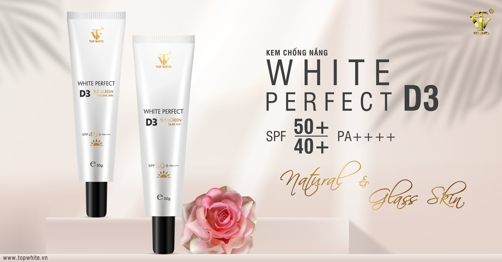 TOP WHITE WHITE PERFECT D3 CHỐNG NẮNG KEM NATURAL SKIN SPF40+ PA++++ & 50