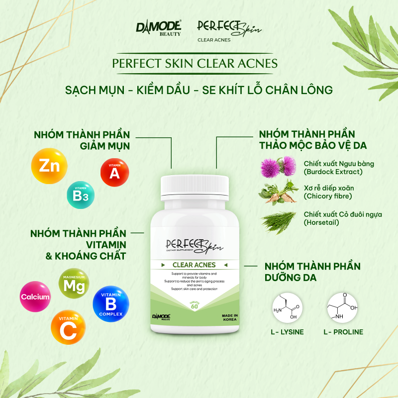 DAMODE Perfect Skin Clears Acne - 60 Tablets