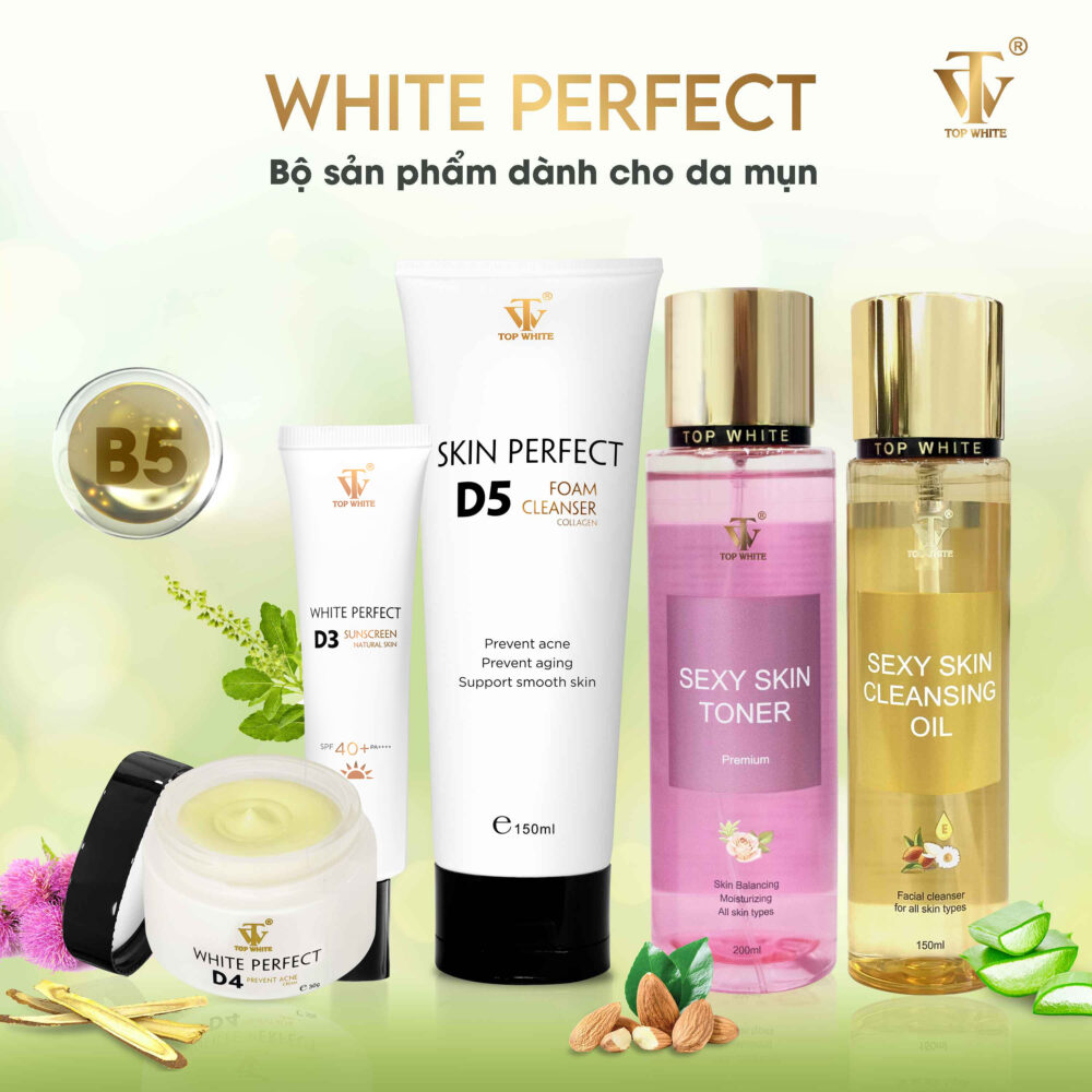 Top White The product set cleans the skin, prevents acne, and fades dark scars