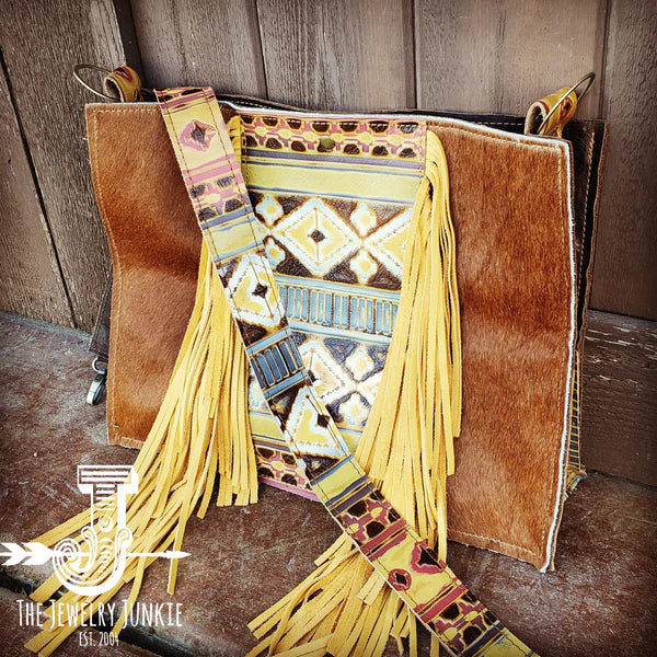 The Jewelry Junkie  Large Box Bag Hair on Hide with Yellow Navajo Insert and Fringe 506e