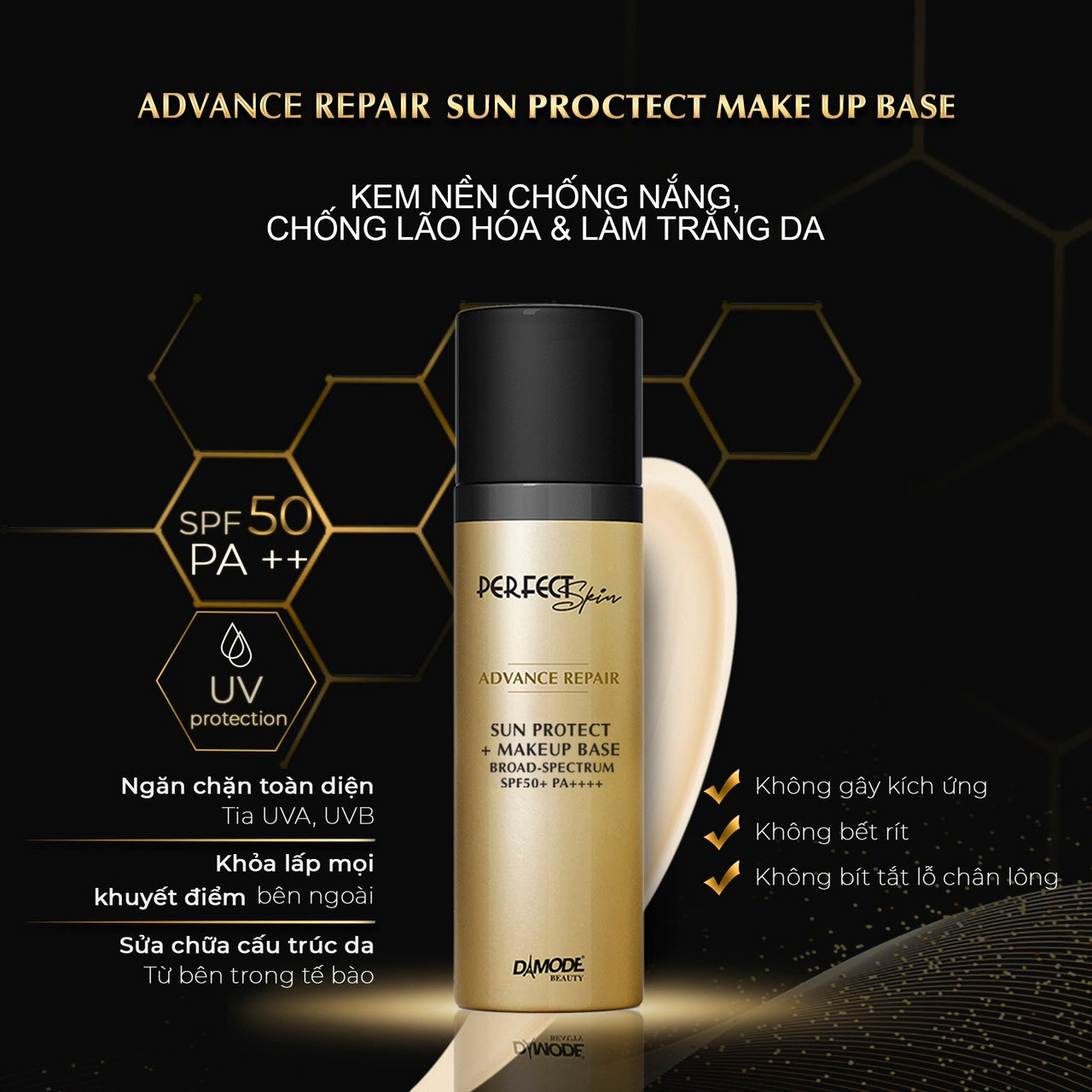 DAMODE Perfect Skin Advance Repair Sun Protect + Makeup Base Broad Spectrum SPF50+ PA++++ - 30ml