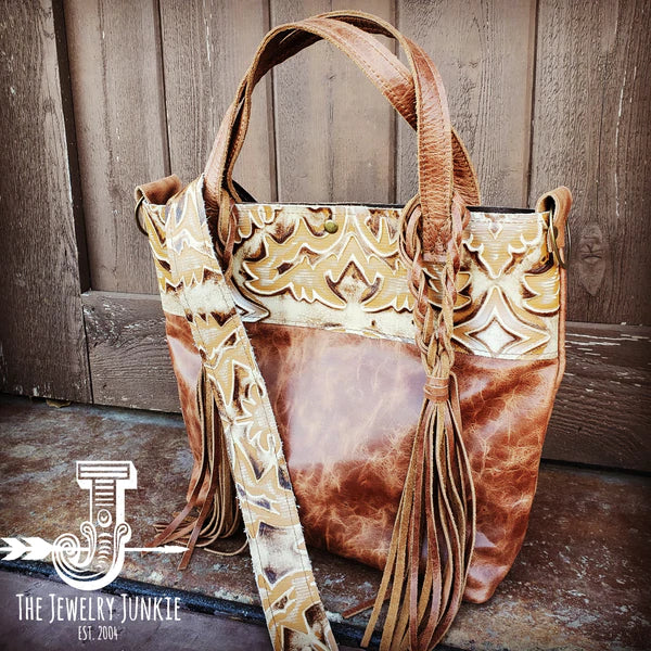 The Jewelry Junkie  Tejas Leather Bucket Handbag w/ Sienna Laredo Accent and Braids 506j