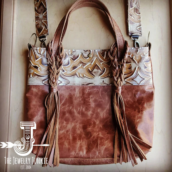 The Jewelry Junkie  Tejas Leather Bucket Handbag w/ Sienna Laredo Accent and Braids 506j