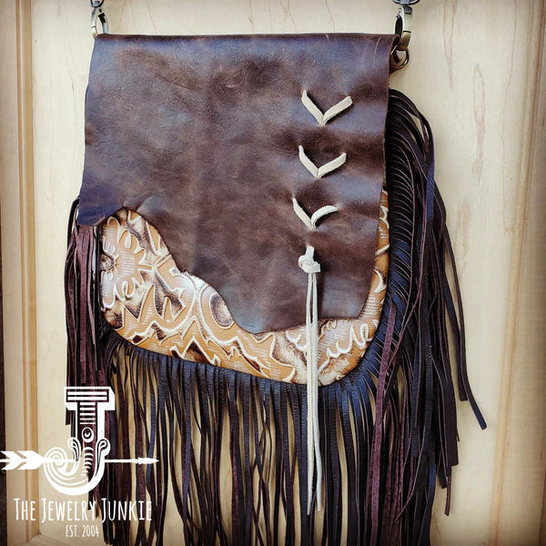 The Jewelry Junkie  Leather Sienna Laredo Handbag w/ Flap and Braid Accent 506L