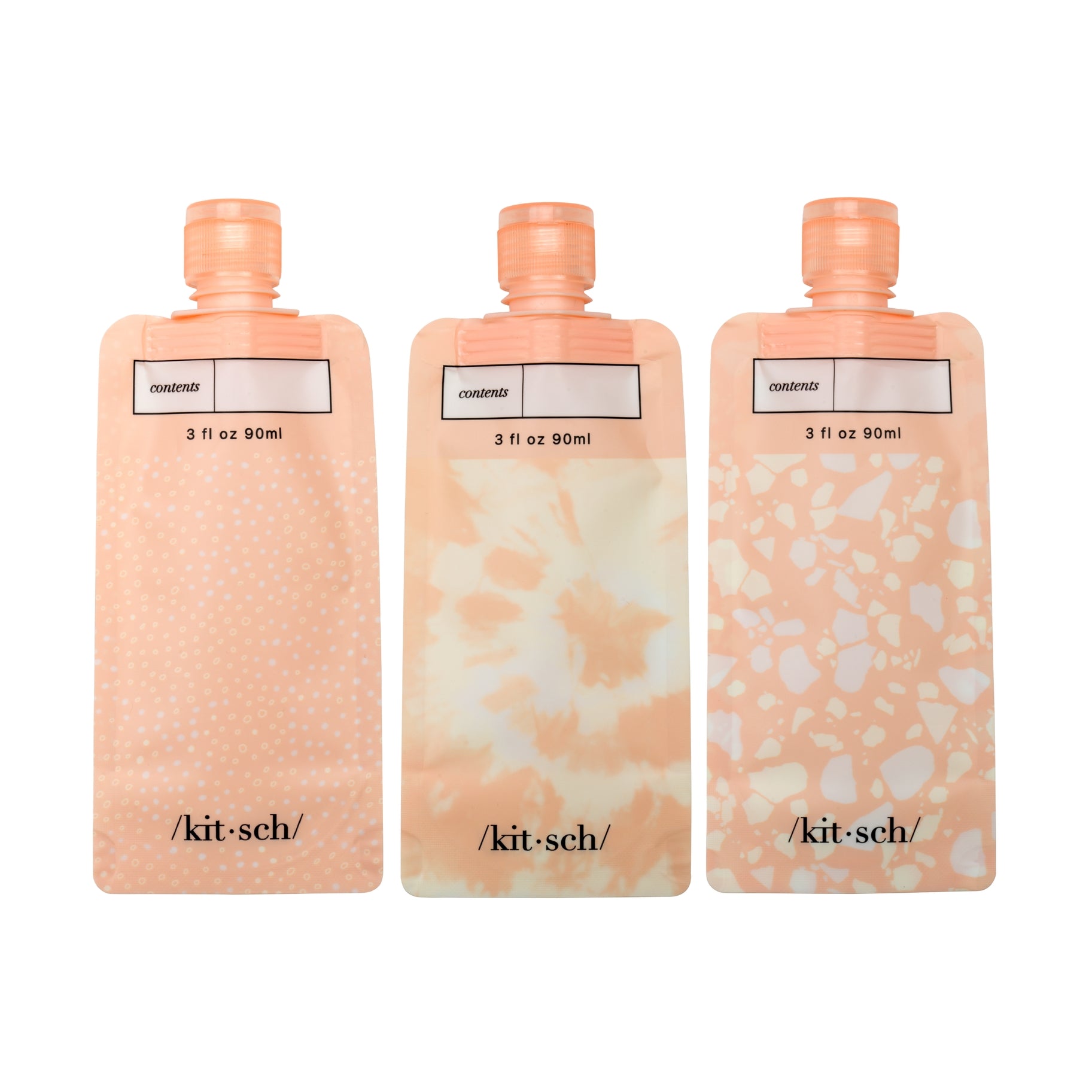 KITSCH Refillable Travel Pouches 3pc Set - Blush