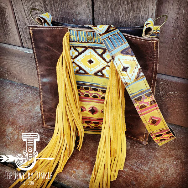 Hair on Hide Box Handbag w/ Yellow Navajo Accents and Strap 506i
