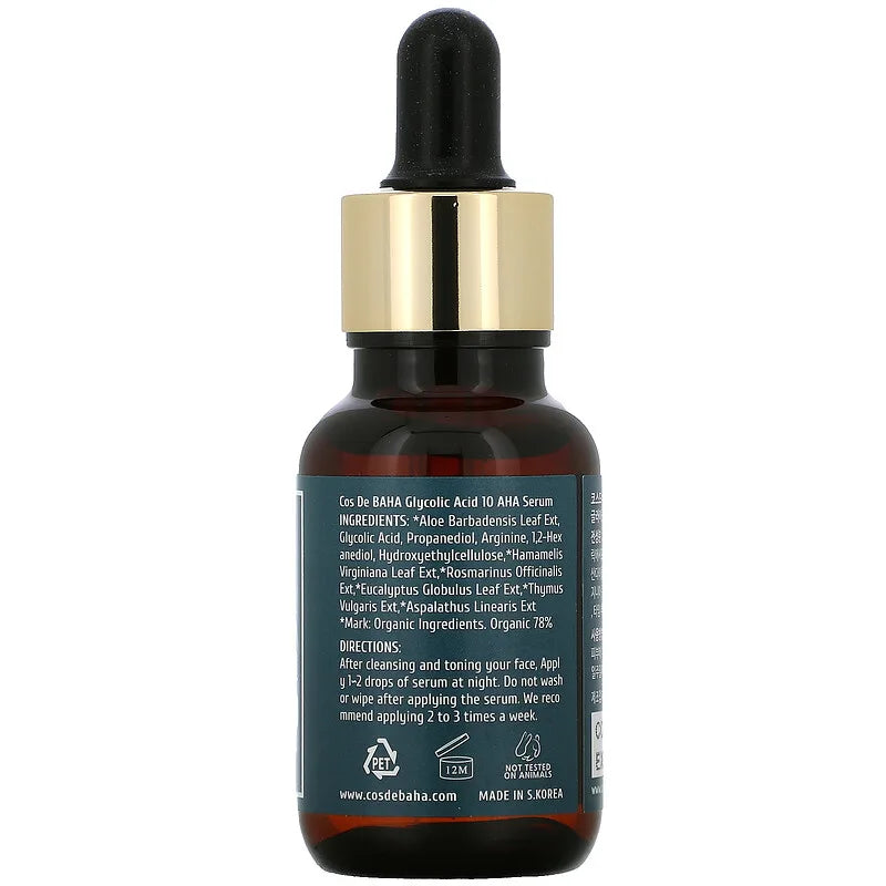 Cos De BAHA, G, Glycolic Acid 10 AHA Serum 30 ml