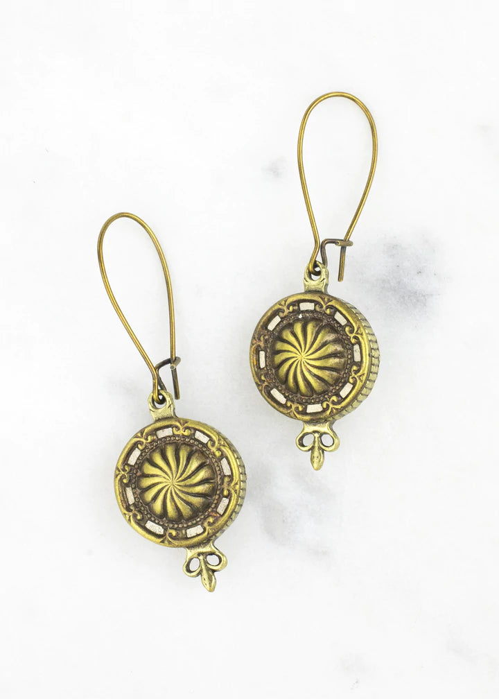 Grandmother's Buttons Brass Antique Button Fleur-de-Lis Earrings [PRE-ORDER] (Buy 2 Get 1 Free Mix & Match)