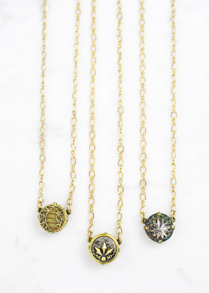 Grandmother's Buttons Solitaire In Brass Necklace [PRE-ORDER] (Buy 2 Get 1 Free Mix & Match)