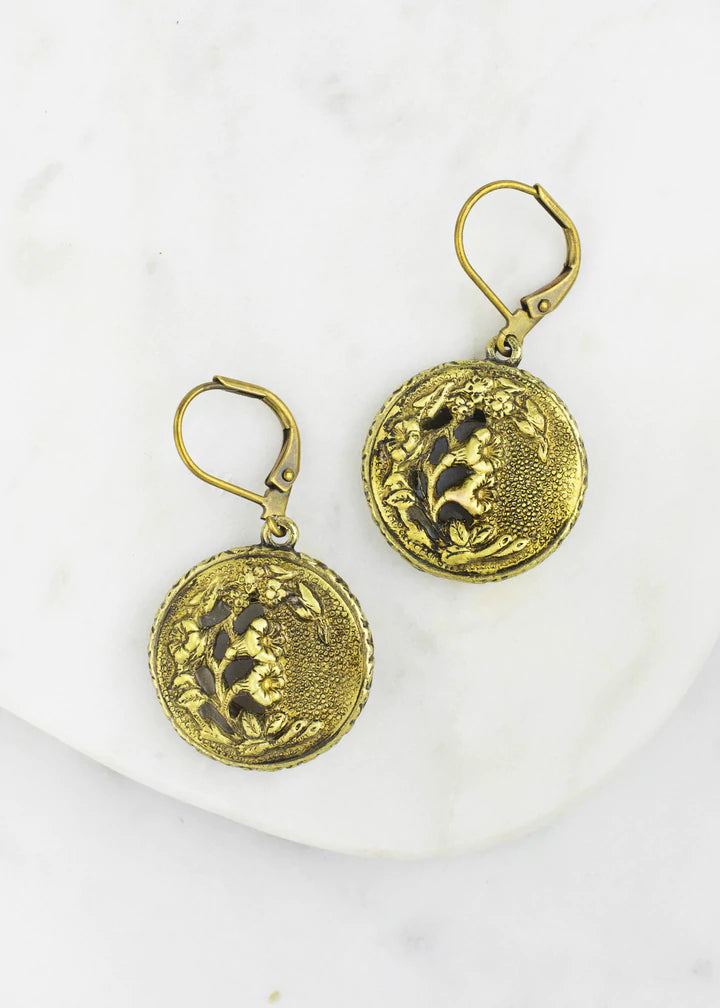 Grandmother's Buttons Large Antique Button Brass Earrings [PRE-ORDER] (Buy 2 Get 1 Free Mix & Match)