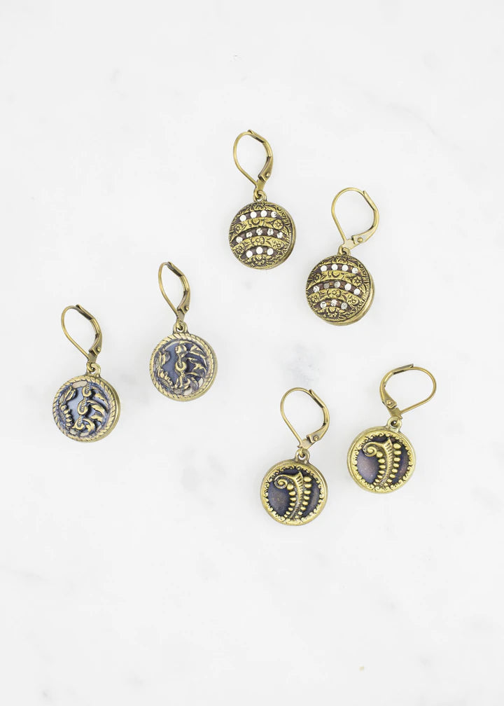 Grandmother's Buttons Small Antique Button Brass Earrings [PRE-ORDER] (Buy 2 Get 1 Free Mix & Match)