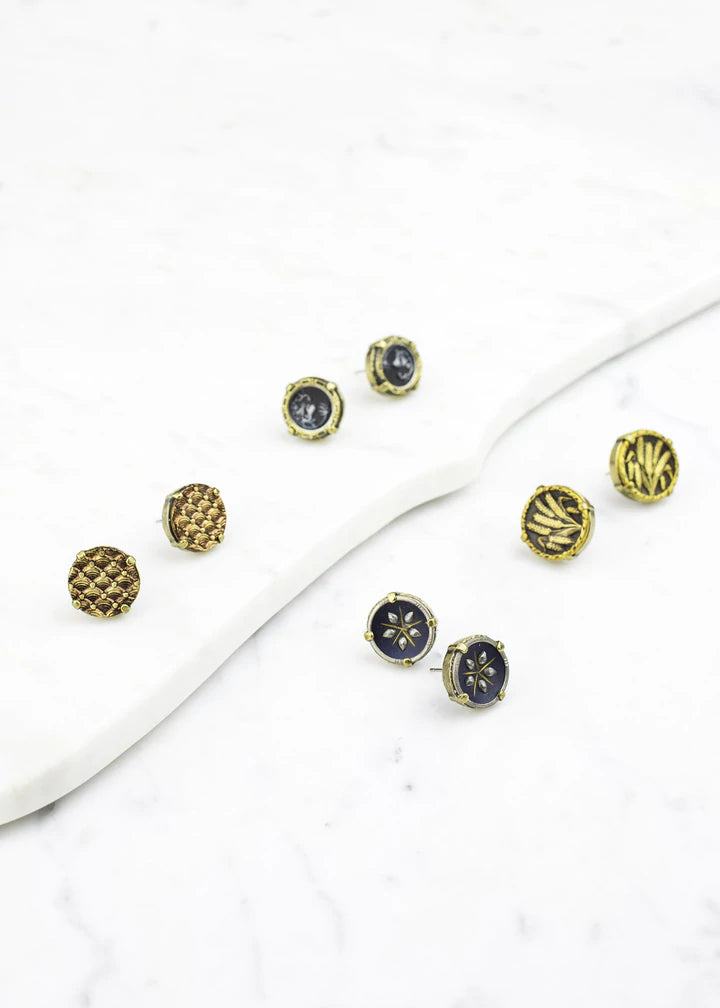 Grandmother's Buttons Antique Button Post Brass Earrings [PRE-ORDER] (Buy 2 Get 1 Free Mix & Match)