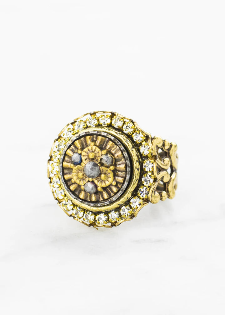 Grandmother's Buttons Rhinestone Antique Button Adjustable Ring [PRE-ORDER] (Buy 2 Get 1 Free Mix & Match)