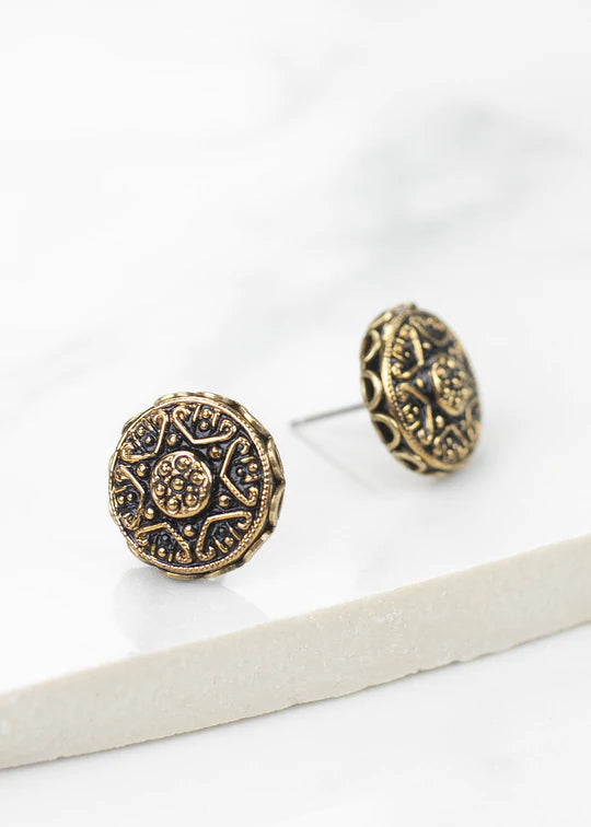Grandmother's Buttons Petite Bohemia in Jet & Gold Earrings [PRE-ORDER] (Buy 2 Get 1 Free Mix & Match)