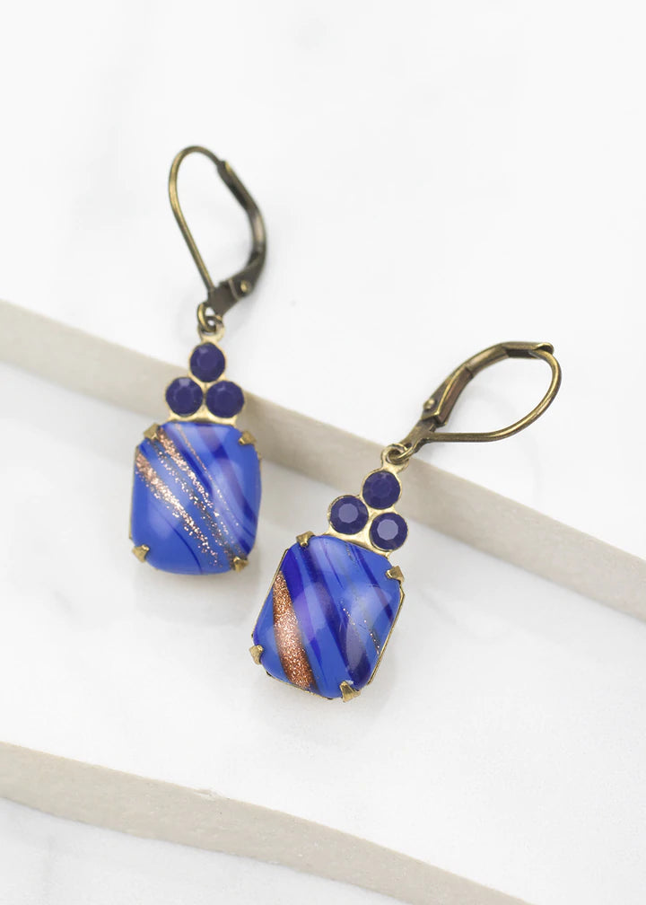 Grandmother's Buttons Navy Goldstone Earrings [PRE-ORDER] (Buy 2 Get 1 Free Mix & Match)