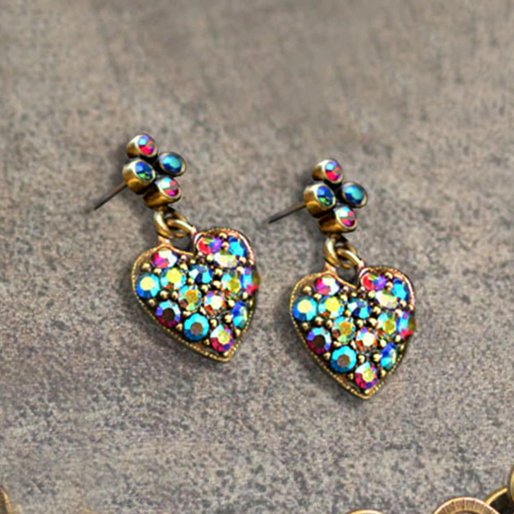 Sweet Romance Millefiori Glass Hearts Charm Bracelet and Earrings SET
