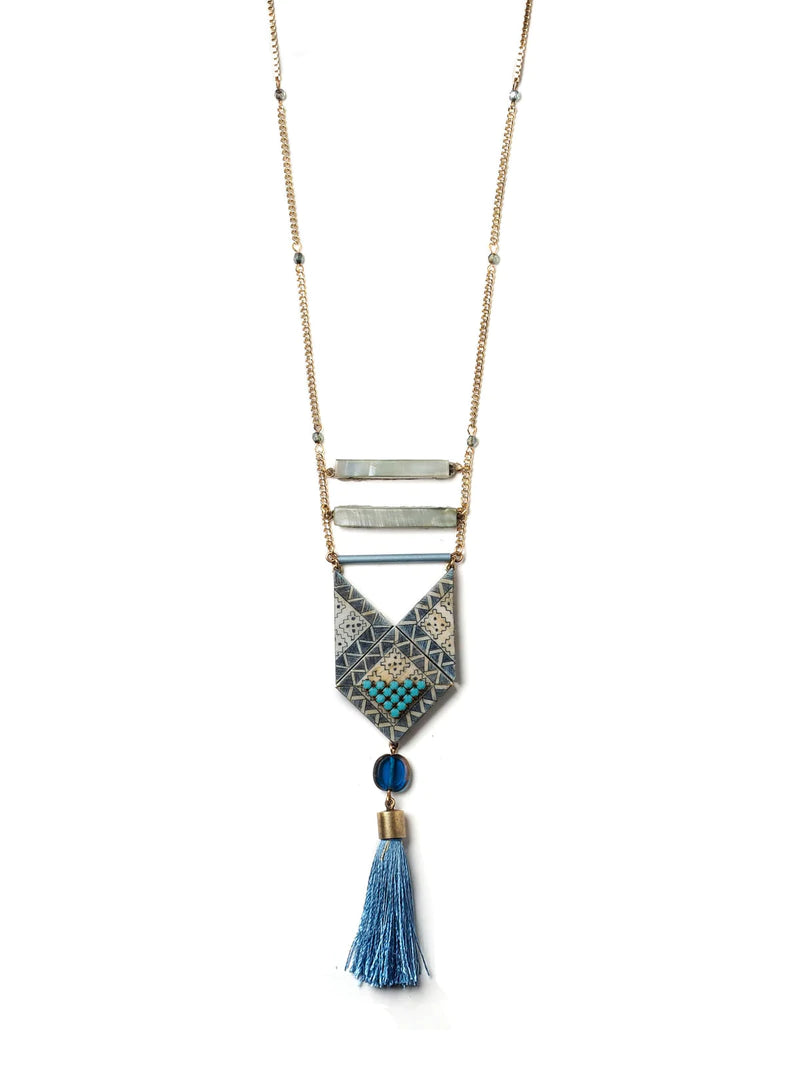 [PRE-ORDER] BLUE TILE NECKLACE WITH TASSEL #N09N (Buy 2 Get 1 Free Mix & Match)