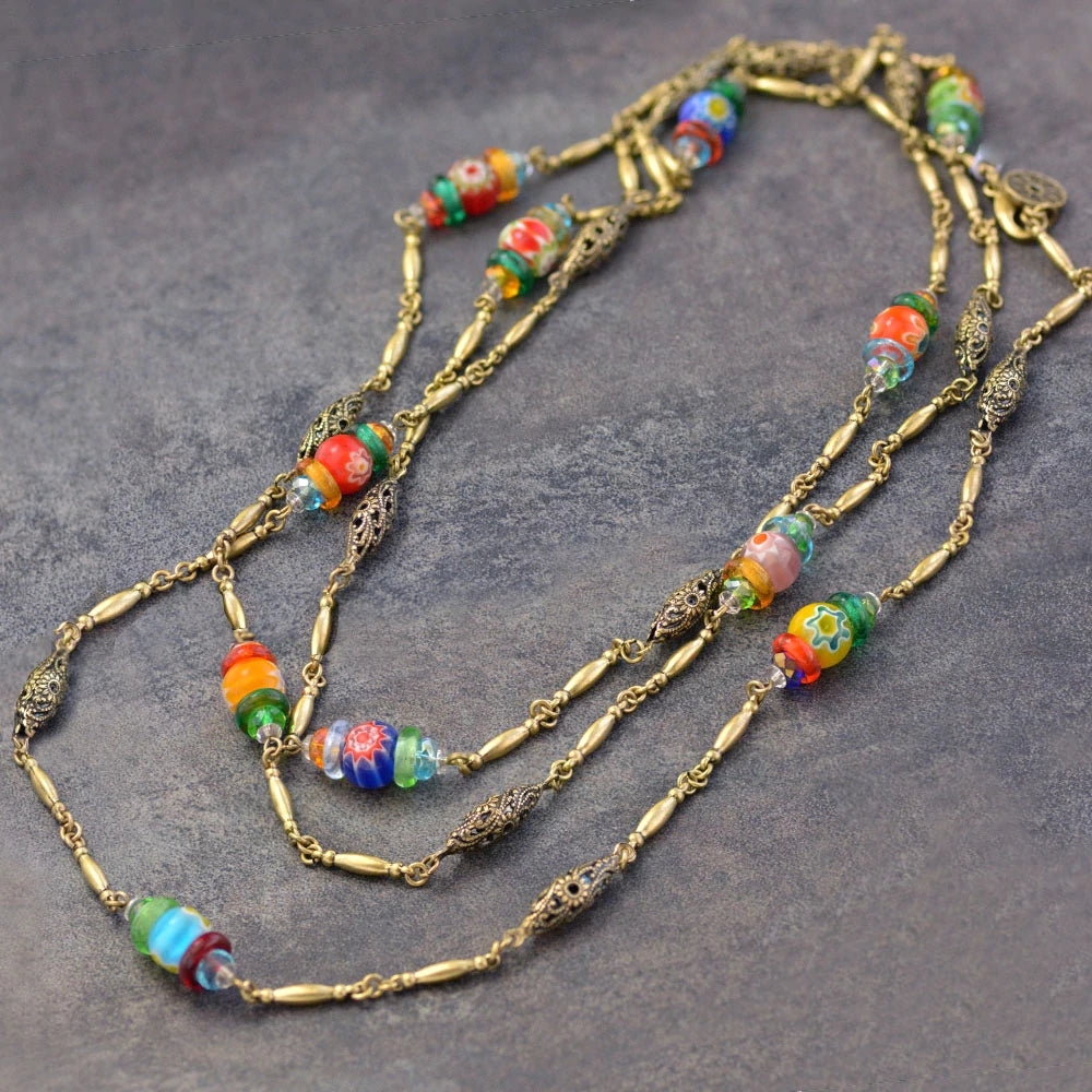 Sweet Romance Long Millefiori Beads Chain Necklace (Buy 2 Get 1 Free Mix & Match)